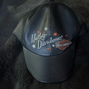 Harley Davidson black leather adjustable hat